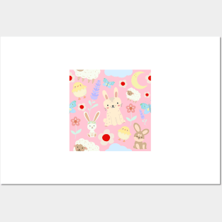 Baby Bunny Pattern Posters and Art